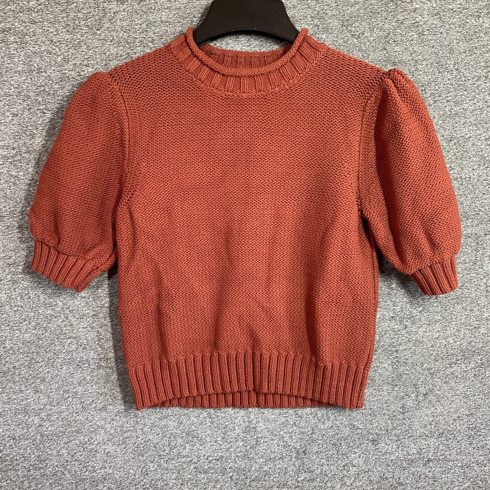 Michael Stars Sweater Small Terracotta Orange Puff Short Sleeve Knit